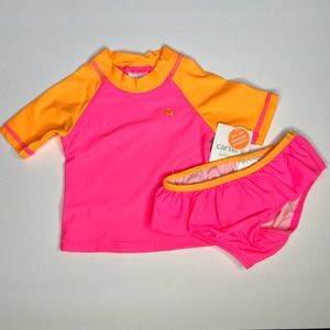Carter's Rashguard Swim Set Pink Orange Ruffle New